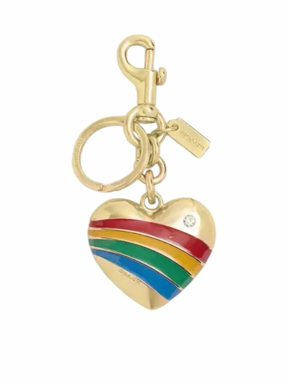 Coach Gold Heart Bag Charm with Rainbow Enamel Stripes NWT